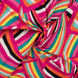 Tissu Viscose satiné Op art sur fond Rose fuchsia