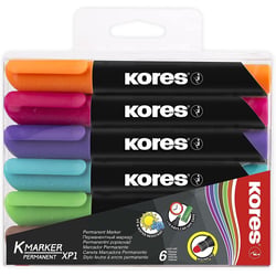 Lot de 6 marqueurs permanents KORES K MARKER pointe ogive 3,0 mm - Assortiment de couleurs