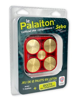 Jeu de 12 palets vendéens  + 1 maître en laiton pour compétition avec leur boite de rangement - Sebo