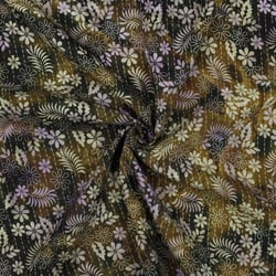 Tissu Batik de Viscose fleurs et feuilles sur fond Brun