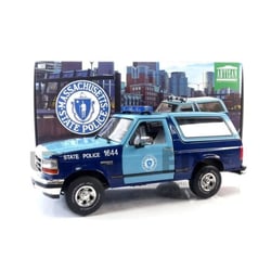 Voiture miniature de collection - GREENLIGHT - FORD Bronco XLT Massachusetts State Police - 1996 - Échelle 1/18 - Blanc/Vert