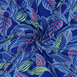 Tissu Viscose EcoVero feuilles Tropicales sur fond Bleu cobalt