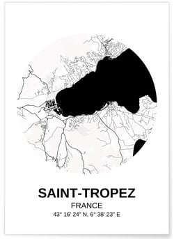 Affiche carte Saint-Tropez | A3 : 29,7x42cm