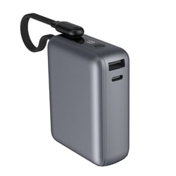 Force Power Powerbank 10000mAh USB-A USB-C 30W avec Câble Intégré Charge Rapide Gris