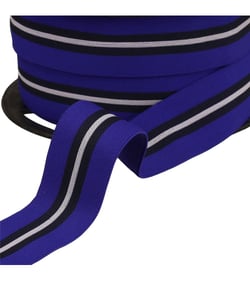 Bobine 20m élastique bicolore avec liseret central 32mm bleu roi