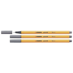 Lot de 3 stylos-feutres pointe fine 0,4 mm - STABILO - Point 88 - Gris foncé