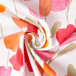 Tissu Toile de Coton Dafne tulipes Rose et Orange sur fond Blanc