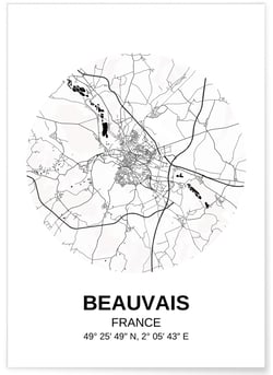 Affiche carte Beauvais | A3 : 29,7x42cm