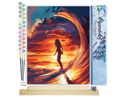Peinture par Numéro Figured'Art - Surfeuse et la grande vague - Kit de Loisir Créatif DIY Numéro d'Art Complet - 40x50cm toile roulée + châssis en bois à monter