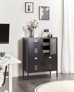 Buffet en Fer Noir à 4 Portes pour Documents Rangement Armoire Bureau à Domicile