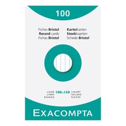 Étui de 100 fiches - bristol ligné non perforé 100x150mm - Blanc - x 10 - Exacompta