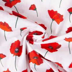 Tissu Coton imprimé Coquelicots rouges sur fond Blanc