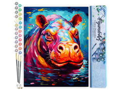 Peinture par Numéro Figured'Art - Hippopotame Coloré Abstrait - Kit de Loisir Créatif DIY Numéro d'Art Complet - 40x50cm sans châssis en bois