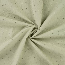 Tissu Coton brodé ajouré Fleuris sur fond Vert amande