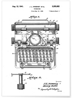 Affiche Brevet Machine à écrire | A3 : 29,7x42cm