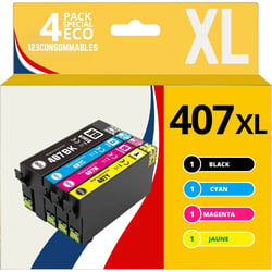 407XL - Pack 4 cartouches Epson 407XL compatibles WF-4720 WF-4730 WF-4740 - 123CONSOMMABLES