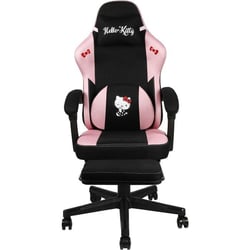 Chaise de Bureau Gaming - Hello Kitty - Inclinaison siege 150° - Revetement Tissu - Coussin - Repose-pieds - Noir et rose