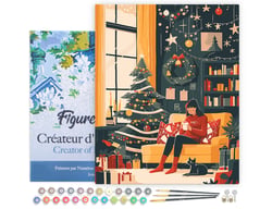 Peinture par Numéro Figured'Art avec Cadre - Soirée de Noël Conviviale - Kit de Loisir Créatif DIY Numéro d'Art Complet - 40x50cm toile tendue sur châssis