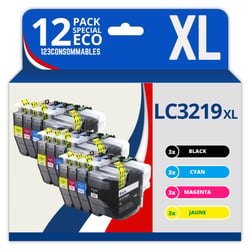 123CONSOMMABLES - LC3219XL Cartouches encre compatible avec Brother LC3219XL LC3219 LC3217 pour Brother MFC-J5330DW J5730DW J6930DW J5930DW J6530DW J6935DW (3 Noir / 3 Cyan / 3 Magenta / 3 Jaune) - 123CONSOMMABLES