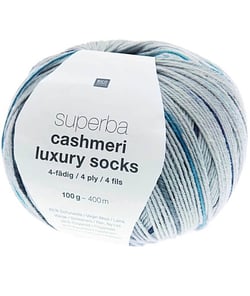 Pelote de Laine à Chaussettes Superba Cashmeri Luxury Socks 4 fils - 100g - Rico Design : Douceur et Luxe pour Vos Pieds Bleu (005 - denim)
