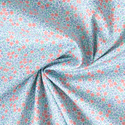 Tissu Batiste de Coton Nora tapis fleuri sur fond Bleu clair