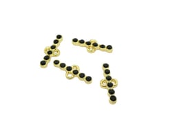 4 Connecteurs barre -  rectangle 16*6mm doré et strass noir