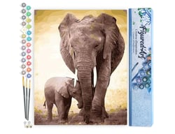 Peinture par Numéro Figured'Art - Maman éléphant et son petit - Kit de Loisir Créatif DIY Numéro d'Art Complet - 40x50cm sans châssis en bois