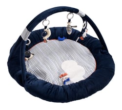 Tapis d'éveil marinière en velours bleu