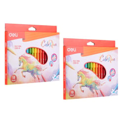 Lot de 2 boîtes de 18 feutres de coloriage - DELI ColoRun - Pointe ogive 2,0 mm - Encre lavable - Multicolore