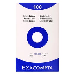 Étui de 100 fiches - bristol uni non perforé 125x200mm - Blanc - x 12 - Exacompta