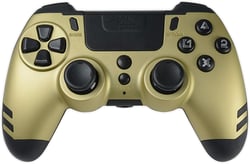 Steelplay Slimpack - Manette sans Fil 2,4 GHz, Compatible PS4/PS3/PC, Double Retour de Vibration, 4 palettes arrière programmables, Ergonomique et Confortable - Or