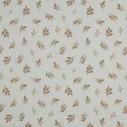 Tissu Double gaze de Coton feuilles Foliette brunes sur fond Blanc cassé - Au mètre