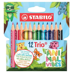 Crayon de couleur STABILO - Trio Animal Vibes - Étui de 12 crayons courts triangulaires - Mine 4,2 mm
