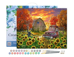Peinture par Numéro Figured'Art avec Cadre - Tournesols devant la grange - Kit de Loisir Créatif DIY Numéro d'Art - 40x50cm toile tendue sur châssis