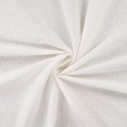 Tissu Coton brodé ajouré Fleuris sur fond Blanc cassé