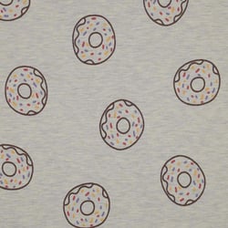 Tissu Jersey Mélangé Donuts pailletés sur fond Ecru chiné