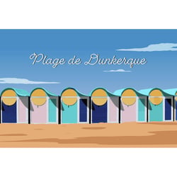 Tableau mural encadré illustration plage de Dunkerque 65x97 cm