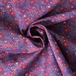 Tissu Coton imprimé fleuris Rosella sur fond Violine - Au mètre