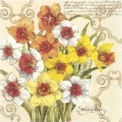 Lot de 4 serviettes en papier découpage collage 33 cm FLEUR NARCISSE F 1105