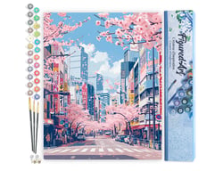 Peinture par Numéro Figured'Art - Fleurs de cerisier de Tokyo - Kit de Loisir Créatif DIY Numéro d'Art Complet - 40x50cm sans châssis en bois