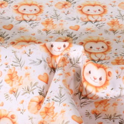 Tissu Coton imprimé digital Leo animaux sur fond Blanc