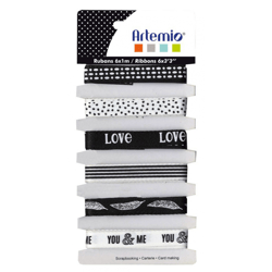 6 RUBANS BLACK et WHITE IMPRIMÉS - 1 CM X 1 M