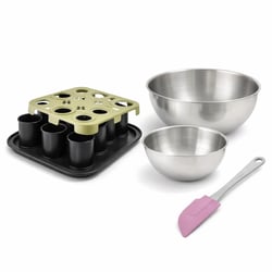 Set pâtisserie moule à gâteaux individuels 9 empreintes avec couvercle, 2 bols à mixer et 1 spatule Zenker