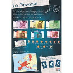 Poster pédagogique - J'apprends la monnaie, l'euro - 52x76cm - A afficher - Bouchut