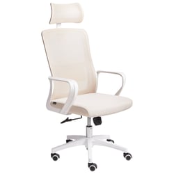 Chaise de Bureau Beige en Maille Base Pivotante Appui-tête Réglable en Hauteur Siège Bureau à Domicile