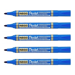 Lot de 5 marqueurs permanents PENTEL N850 - Bleu - Pointe conique 4,2 mm