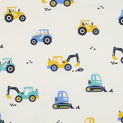 Tissu Popeline de Coton  Chantiboom sur fond Blanc cassé - Au mètre