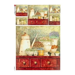 1 feuille de papier de riz 22.5 x 32 cm découpage collage Paper Designs ETAGERE CUISINE 0182
