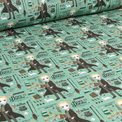 Tissu Coton imprimé  Drago Malefoy Kawai sur fond Vert menthe