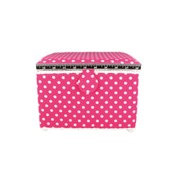 Boîte à couture 26x26x19cm pois blancs fonds fuchsia